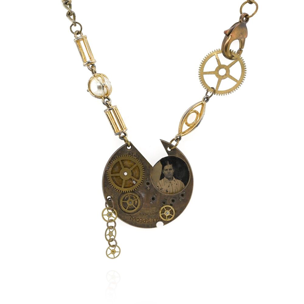 Handmade Steampunk Clock Face Necklace | Upcycled Bronze & Gold Tone Jewelry